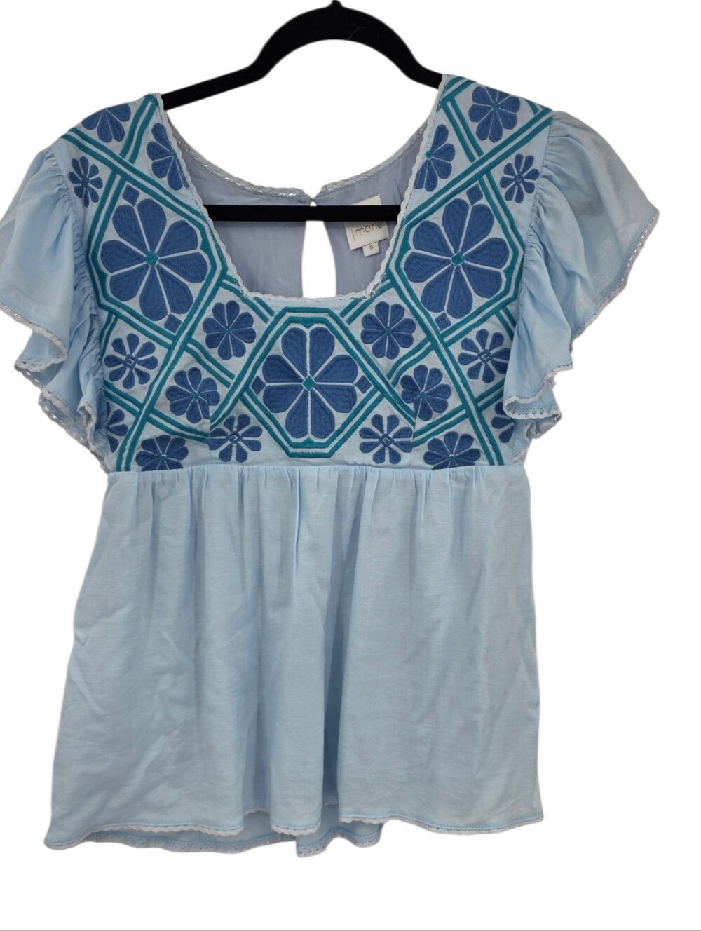 J.Marie Blue Flutter Sleeve Blouse Small